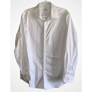 Calvin Klein Men’s White Polka Dot Slim Fit Stretch Button Down Shirt Classic L